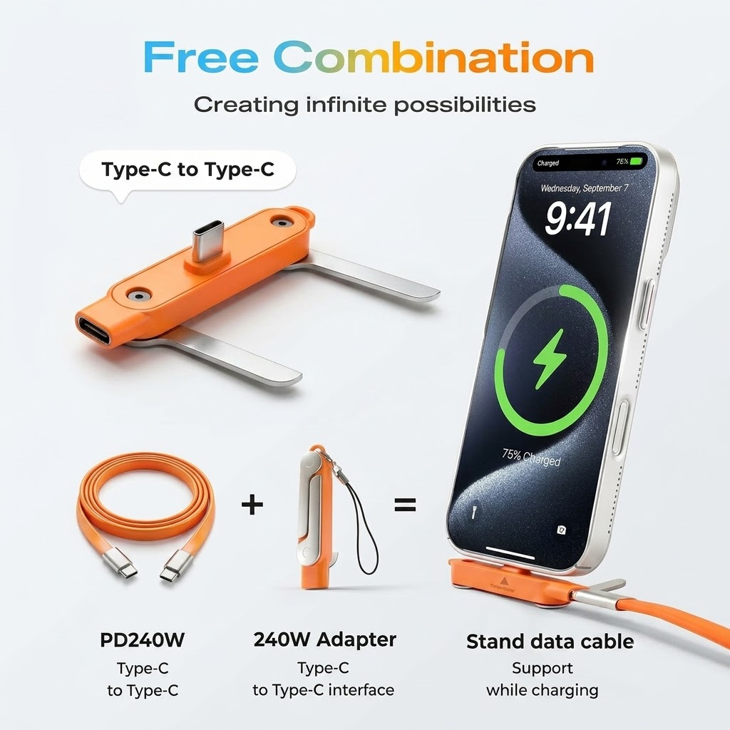 2-in-1 Type-C Charging Cable With Foldable Stand