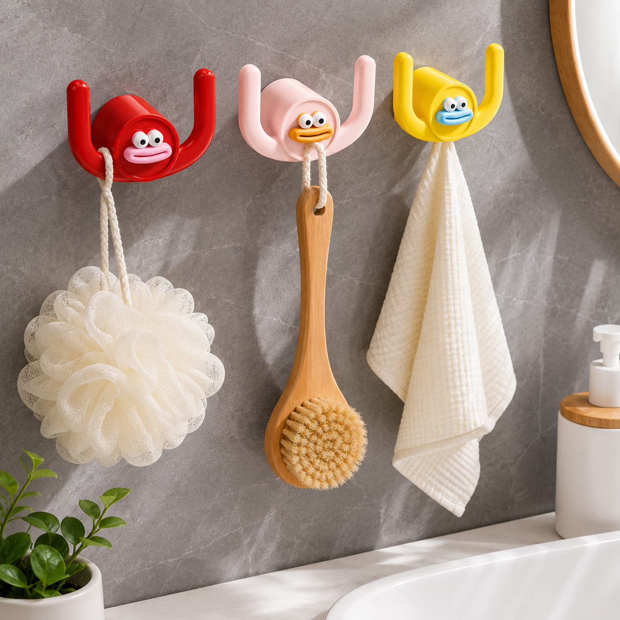 No-Drill Wall-Mounted Bathroom Hook Rack
