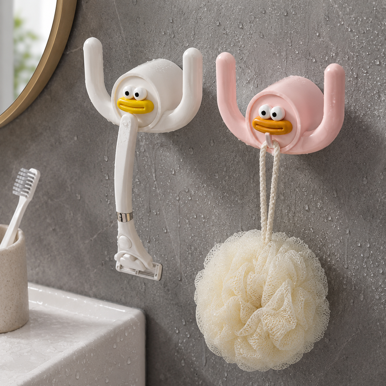 No-Drill Wall-Mounted Bathroom Hook Rack