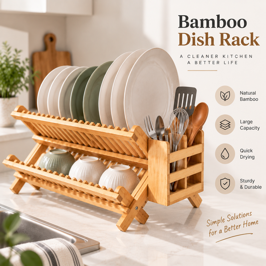 2-Tier Foldable Bamboo Dish Drying Rack