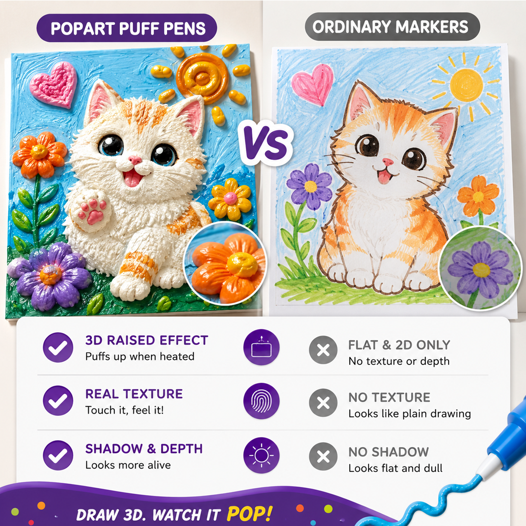 Heat-Activated 3D Puff Art Pens – 6 Color DIY Craft Pen Set