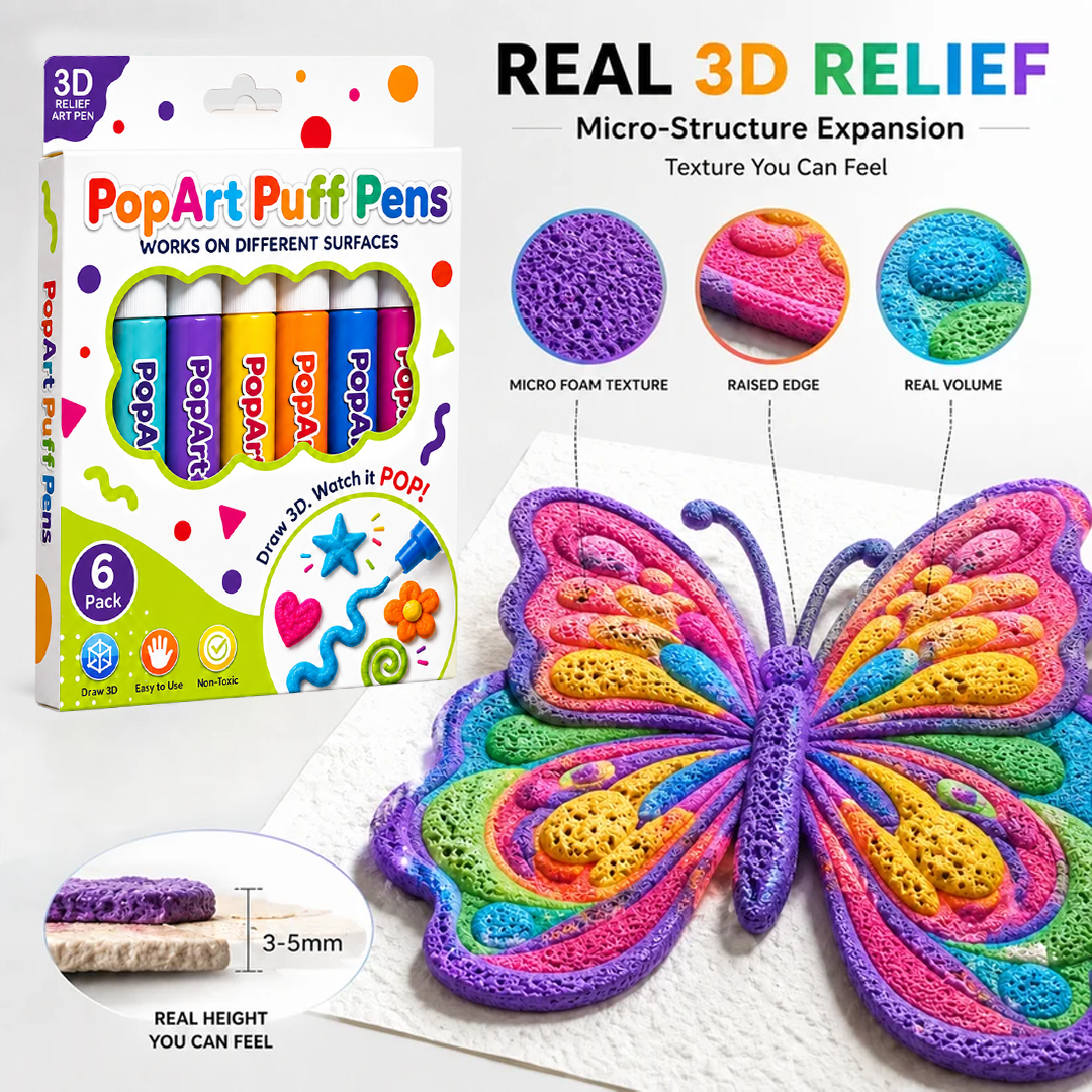 Heat-Activated 3D Puff Art Pens – 6 Color DIY Craft Pen Set