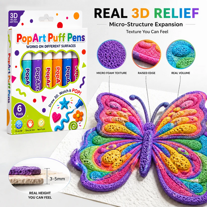 Heat-Activated 3D Puff Art Pens – 6 Color DIY Craft Pen Set