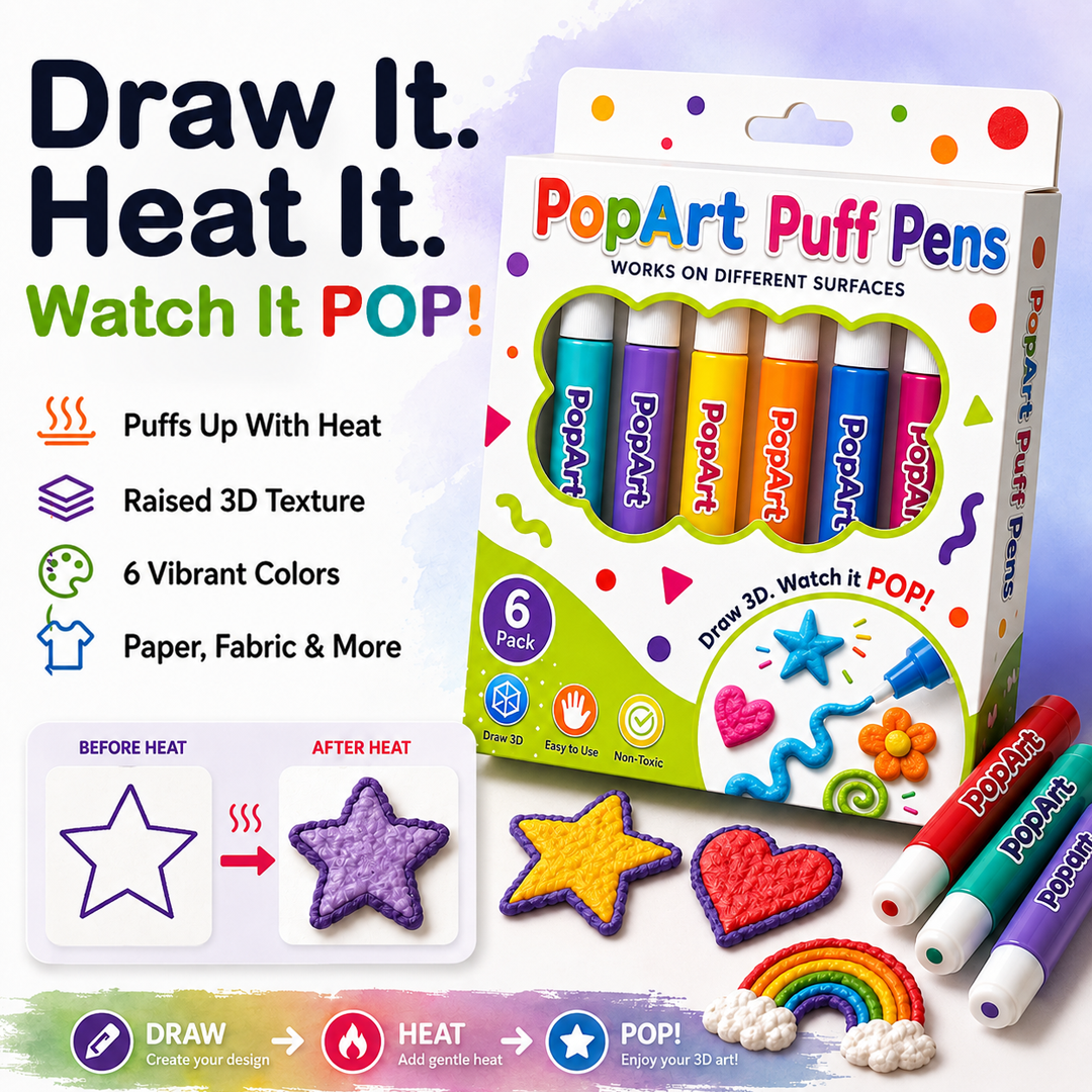 Heat-Activated 3D Puff Art Pens – 6 Color DIY Craft Pen Set