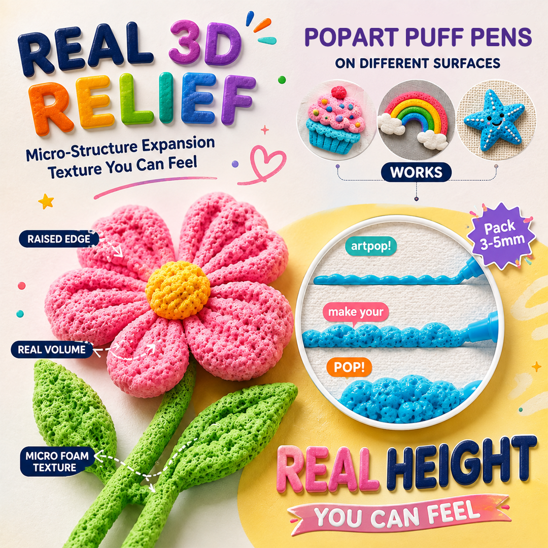 Heat-Activated 3D Puff Art Pens – 6 Color DIY Craft Pen Set