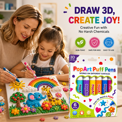 Heat-Activated 3D Puff Art Pens – 6 Color DIY Craft Pen Set