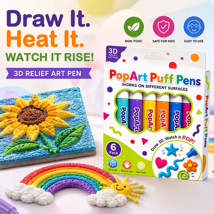 Heat-Activated 3D Puff Art Pens – 6 Color DIY Craft Pen Set